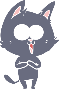 Bir insan tarafından çizilmiş komik düz renkli çizgi film kedisi.