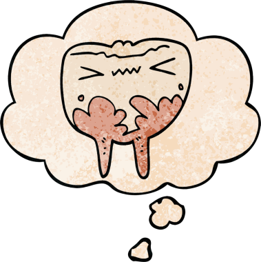 Bir insan tarafından çizilmiş grunge desenli düşünce baloncuklu kötü diş çizgi filmi.