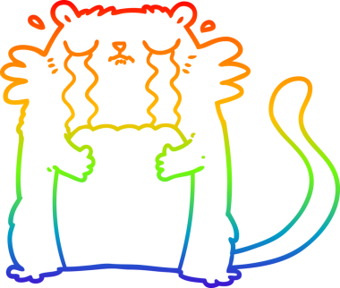 Gökkuşağı gradyan çizgi çizimi bir insan tarafından çizilmiş ağlayan bir kedi