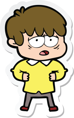 Bir insan tarafından çizilmiş bitkin bir çocuk çizgi filminin çıkartması.