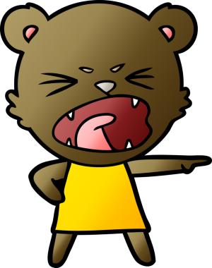 Bir insan tarafından çizilmiş kızgın bir çizgi film ayısı.