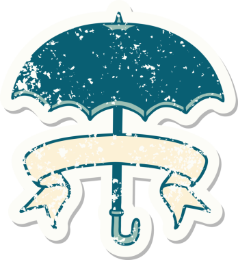 Bir insan tarafından çizilmiş şemsiyeli eski bir etiket.