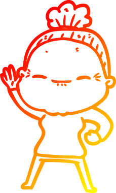 Bir insan tarafından çizilmiş barışçıl, yaşlı bir kadının sıcak çizgi çizimi.