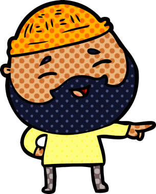 Bir insan tarafından çizilmiş mutlu sakallı bir adam.