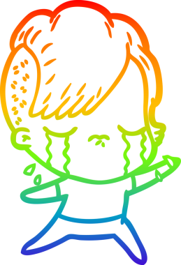 Gökkuşağının gradyan çizimi bir insan tarafından çizilmiş ağlayan bir kız çizgi filmi.