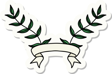 Bir insan tarafından çizilmiş yaprakların olduğu dövme stili etiketi