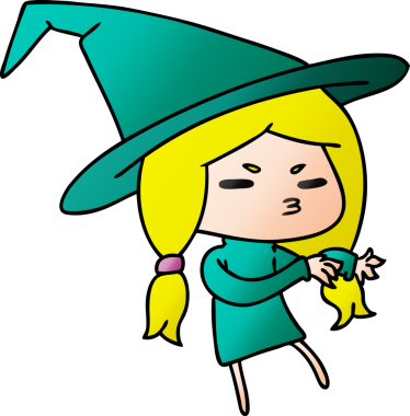 Bir insan tarafından çizilmiş sevimli cadı kawaii kız çizimi.