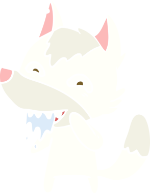 Düz renkli çizgi film aç kurt bir insan tarafından çizilmiş.