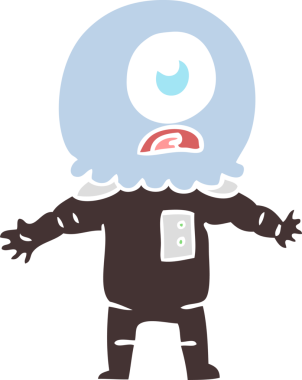 Düz renkli çizgi film Tepegöz uzaylı uzay adamı bir insan tarafından çizildi.