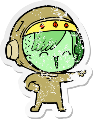 Bir insan tarafından çizilmiş mutlu bir uzay kızının sıkıntılı çıkartması.