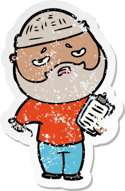 Bir insan tarafından çizilmiş sakallı endişeli bir karikatür çıkartması.