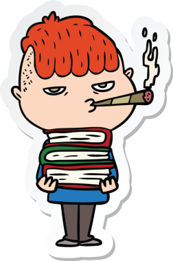 Bir insan tarafından çizilmiş sigara içen bir adamın çıkartması.