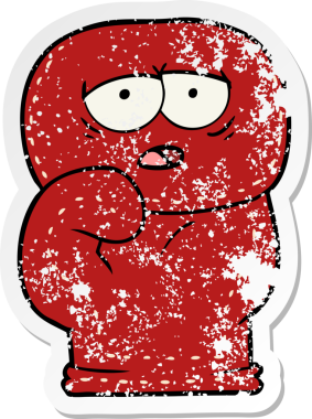 Bir insan tarafından çizilmiş karikatür boks eldiveninin sıkıntılı çıkartması.