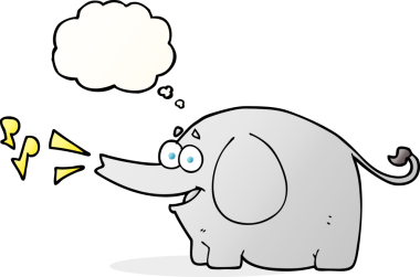 Serbest çizim düşünce balonu karikatürü bir insan tarafından çizilmiş trompet fili