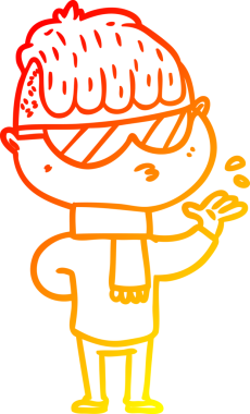 Bir insan tarafından çizilmiş güneş gözlüğü takan çizgi film çocuğu çizimi.