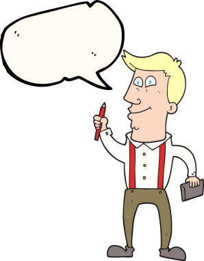 Bir insan tarafından çizilmiş defter ve kalemle serbest konuşma balonu karikatürü çizen adam.