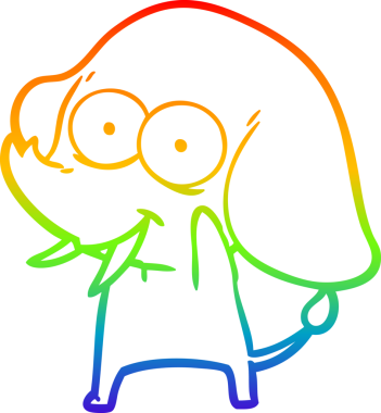 Gökkuşağı gradyanı çizimi bir insan tarafından çizilmiş mutlu bir filin çizimi