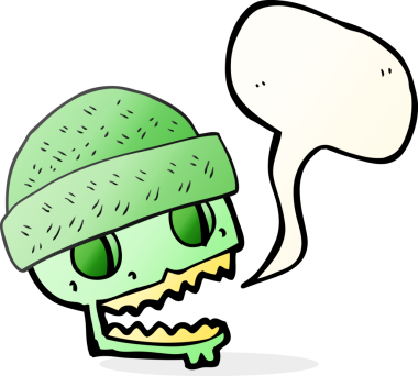 Bir insan tarafından çizilmiş serbest konuşma balonu karikatür kafatası şapka