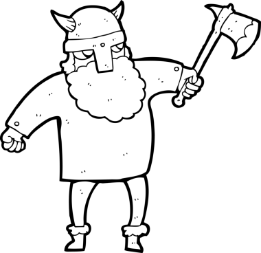 Bir insan tarafından çizilmiş siyah beyaz Viking savaşçısı.