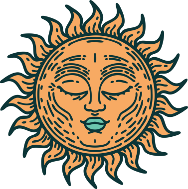 Bir insan tarafından çizilmiş bir güneşin ikonik dövme şekli