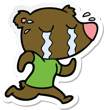 Bir insan tarafından çizilmiş ağlayan bir ayının çıkartması.