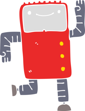 Bir insan tarafından çizilmiş düz renkli çizgi film robotu