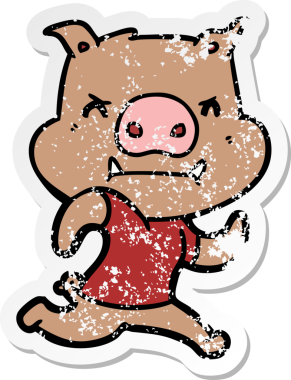 Bir insan tarafından çizilen kızgın çizgi film domuzunun sıkıntılı çıkartması.