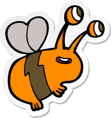 Bir insan tarafından çizilmiş mutlu arının çıkartması.