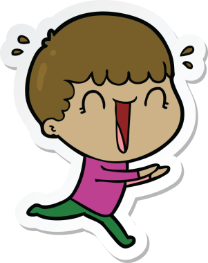 Bir insan tarafından çizilmiş, gülen bir çizgi film karakterinin çıkartması.