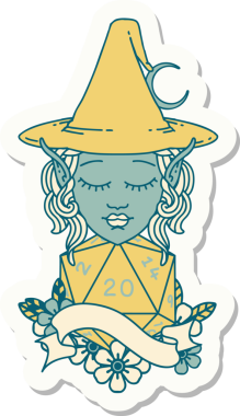 Bir insan tarafından çizilmiş doğal yirmi zarlı elf büyücü karakterinin çıkartması.