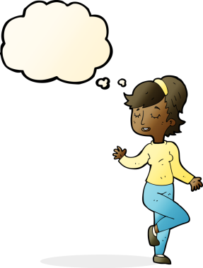 Bir insan tarafından çizilmiş düşünce balonlu çizgi film dansçısı kadın.