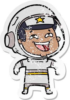 Bir insan tarafından çizilmiş gülen astronot çizgi filminin sıkıntılı çıkartması.