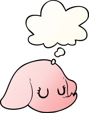 Düşünce baloncuklu çizgi film fili suratı bir insan tarafından çizilmiş.