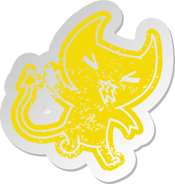 Bir kawai iblisinin insan tarafından çizilmiş eski bir çizgi film çıkartması.