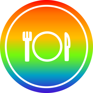 bıçak çatalı ve dairesel simge gökkuşağı gradyan bir insan tarafından çizilmiş