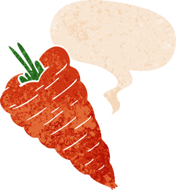 Bir insan tarafından çizilmiş, grunge 'da konuşma baloncuğu olan karikatür havucu.