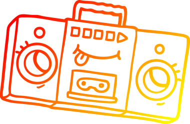 Bir insan tarafından çizilmiş eski bir çizgi film kaset çaların sıcak gradyan çizimi