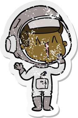 Bir insan tarafından çizilmiş gülen bir astronotun sıkıntılı çıkartması.