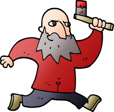 Bir insan tarafından çizilmiş kanlı baltalı karalama adamı.