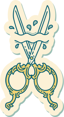 Bir insan tarafından çizilmiş geleneksel bir berber makas stili dövme çıkartması.