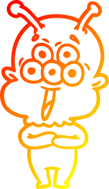 Bir insan tarafından çizilmiş mutlu çizgi film uzaylısının sıcak çizgi çizimi