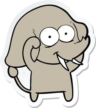 Bir insan tarafından çizilmiş mutlu bir filin çıkartması.