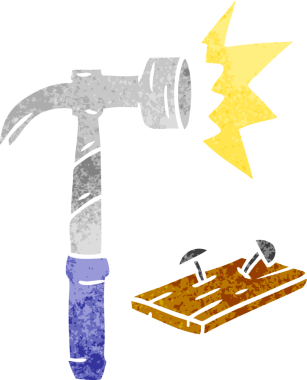 Bir insan tarafından çizilmiş çekiç ve çivi karalaması.