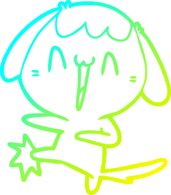 Bir insan tarafından çizilmiş gülen bir köpeğin çizgi film çizimi.