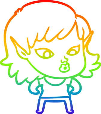 Gökkuşağı gradyan çizgisi bir insan tarafından çizilmiş güzel bir elf kızı çizimi