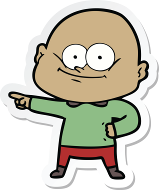 Bir insan tarafından çizilmiş kel bir adamın çıkartması.