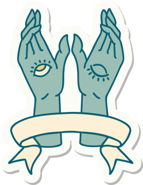 Bir insan tarafından çizilmiş mistik el sancağıyla dövme stili çıkartması