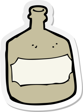 Bir insan tarafından çizilmiş eski bir viski şişesinin çıkartması.