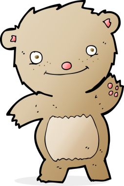 Bir insan tarafından çizilmiş oyuncak ayıyı sallayan çizgi film.