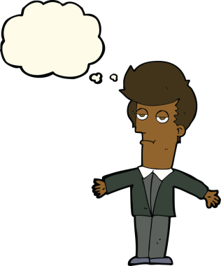 Bir insan tarafından çizilen düşünce baloncuğu ile sıkılmış adam çizgi filmi